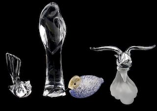Group of 4 Art Glass Figurines, Mostly Birds