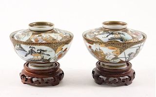 Pair of Japanese Satsuma Porcelain Lidded Bowls