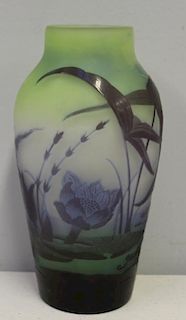 GALLE. Signed Cameo Glass Vase .