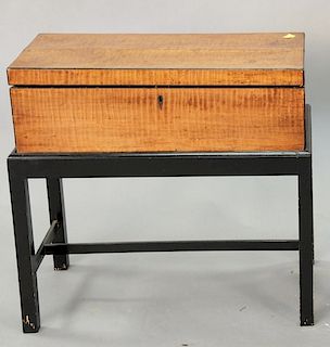 Figured maple lap desk on stand. ht. 20 in., top: 10" x 20"