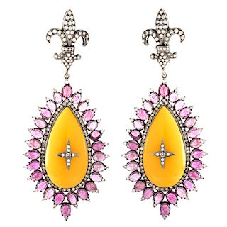 Antique Diamond, Ruby and 18K Gold Earrings