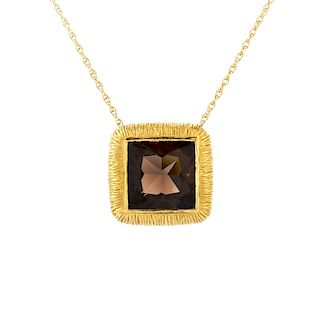 Smokey Quartz and 18K Gold Necklace