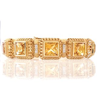 Citrine, Diamond and 14 Karat Yellow Gold Bracelet