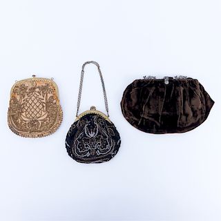 Three (3) Antique Beaded And Crushed Velvet Bags