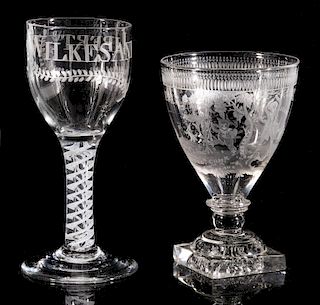 WILKES AND LIBERTY 18TH C. ENGRAVED GLASS GOBLETS