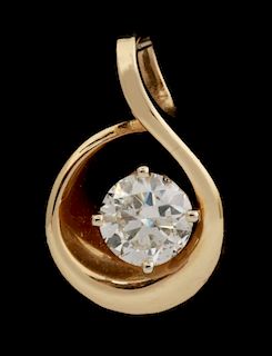 A 14K PENDANT WITH 1 CT. DIAMOND SIGNED MICKY ROOF