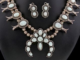 A STERLING AND TURQUOISE SQUASH BLOSSOM SET