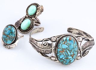NATIVE STERLING BRACELET AND RINGS WITH TURQUOISE