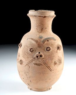 Rare Egyptian Terracotta Flask - Face of God Bes