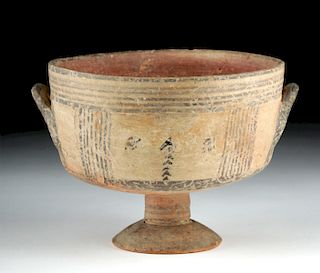 Cypro-Geometric Bichrome Pedestal Bowl w/ Handles