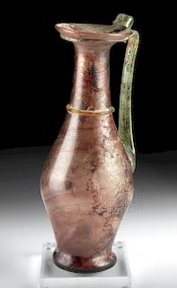 Tall Roman Glass Pitcher - Aubergine w/ Green