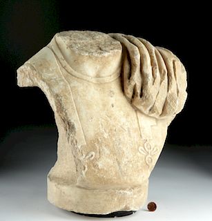 Roman Marble Bust w/ Draped Cloak & Military Insignia