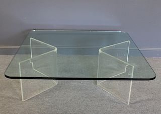 MIDCENTURY. Lucite and Glass Top Coffee Table .