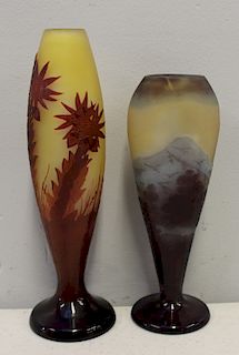 GALLE. Lot Of 2 Signed Cameo Glass Vases .