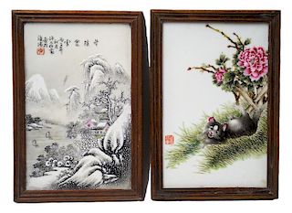 Lot of 2 Chinese Famille Rose Porcelain Plaques