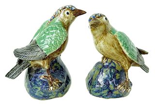 Pair of 20th C. Glazed Stoneware Bird Figures