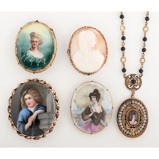 Assortment of Portrait Jewelry, Lot of Five