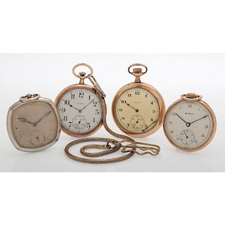Open Face Pocket Watches in Gold Filled Cases, Lot of Four