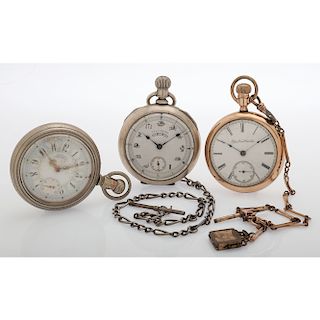 Elgin and Waltham Open Face Pocket Watches, Lot of Three
