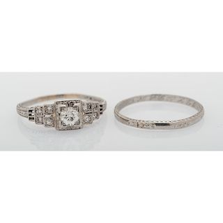 Platinum Art Deco Diamond Wedding Set