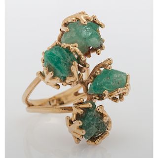 18 Karat Yellow Gold Synthetic Emerald Ring