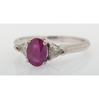 14 Karat White Gold Glass-Filled Ruby and Diamond Ring