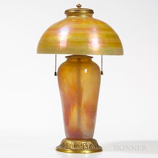 Tiffany Studios Bronze Zodiac Lamp with Gold Favrile Shade