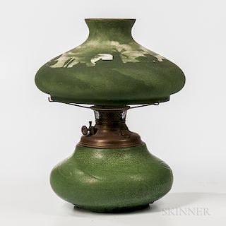 Handel Shade on Hampshire Pottery Lamp Base