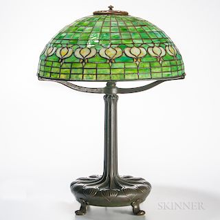 Tiffany Studios Bronze Table Lamp with "Pomegranate" Shade