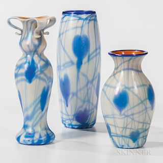 Three Imperial Art Glass Vases with Hearts and Vine Decoration