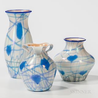 Three Imperial Glass Vases with Hearts and Vine Decoration