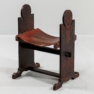 Arts and Crafts Leather Sling Bench