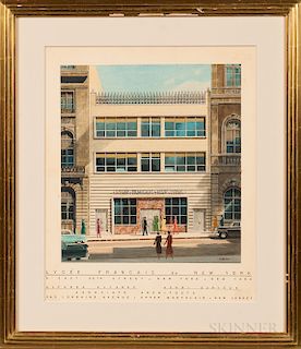 Alan Caldwell Davoll (American, 1898-1979)  Architectural Watercolor Drawing:  Lycee Francais de New York