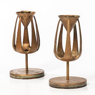 Pair of Mid-century Modern Bronze Candleholders