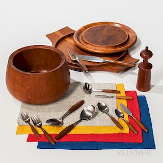 Seventy-six-piece Dansk Fjord Pattern Dinner Service, Tulip Bowl, Two Serving Trays, Pepper Mill, and a Set of Placemats