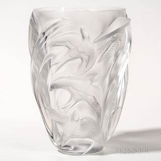 Lalique Swallows Figural Art Glass Vase