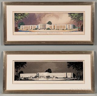 Malcolm Roderick Stirton (American, 20th Century) Two Architectural Renderings for the Horace H. Rackham Educational Memorial, Designed
