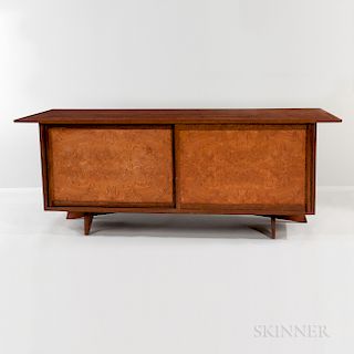 George Nakashima (1905-1990) for Widdicomb Origins Collection Walnut and Burlwood Bow-front Credenza