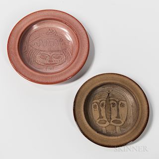 Two Mary and Edwin Scheier Studio Pottery Face Plates