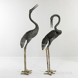 Pair of Bronze Garden Cranes