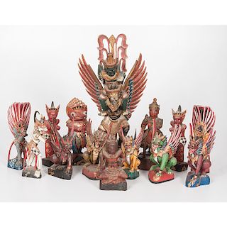 Lot of Twelve Carved Indonesian Figures