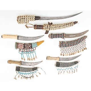Five African Daggers with Beaded Scabbards