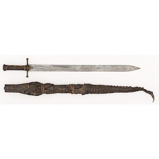 Sudanese Kaskara Sword with Crocodile Scabbard