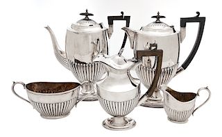 A Silver-Plate Five-Piece Tea and Coffee Service, J. Rogers & Son, Sheffield, 20th Century, comprising a teapot, coffee pot, mil