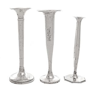 A Group of Silver Bud Vases, Various Makers, 20th Century, comprising an example by Frank M. Whiting & Co., North Attleboro, MA;