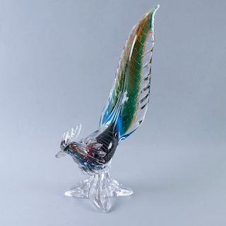 Faisán. Siglo XX. Elaborado en cristal de Murano de colores, con base orgánica.
