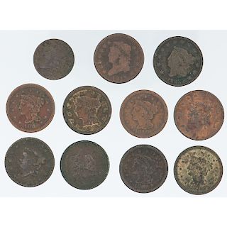 United States Large Cents and Half Cent, Lot of Eleven