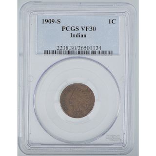 United States Indian Head Penny 1909-S, PCGS VF30