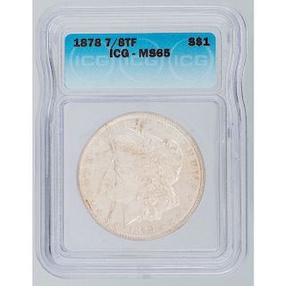 United States Morgan Silver Dollar 1878 7/8TF, ICG MS65