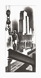 Louis Lozowick - Above the City - Original, Estate Signed Lithograph